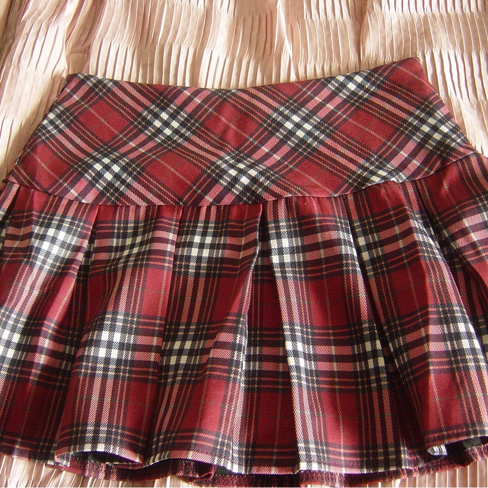 Plaid Mini Skirt With Matching Safety Shorts - Red and Black
